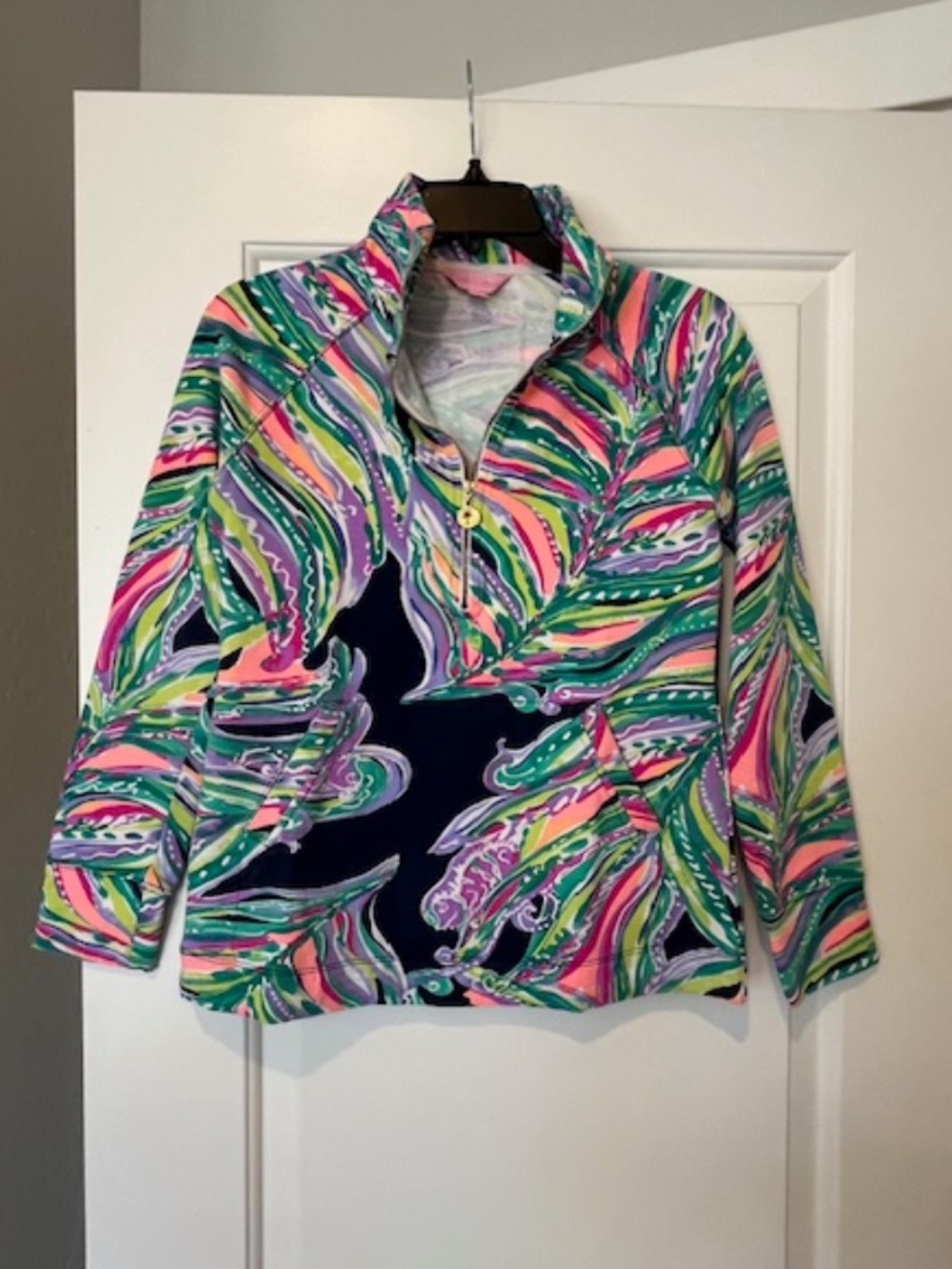Lilly Pulitzer Skipper Popover Tropical Leaf Jacket Sz XS Resort Beach Old Money
